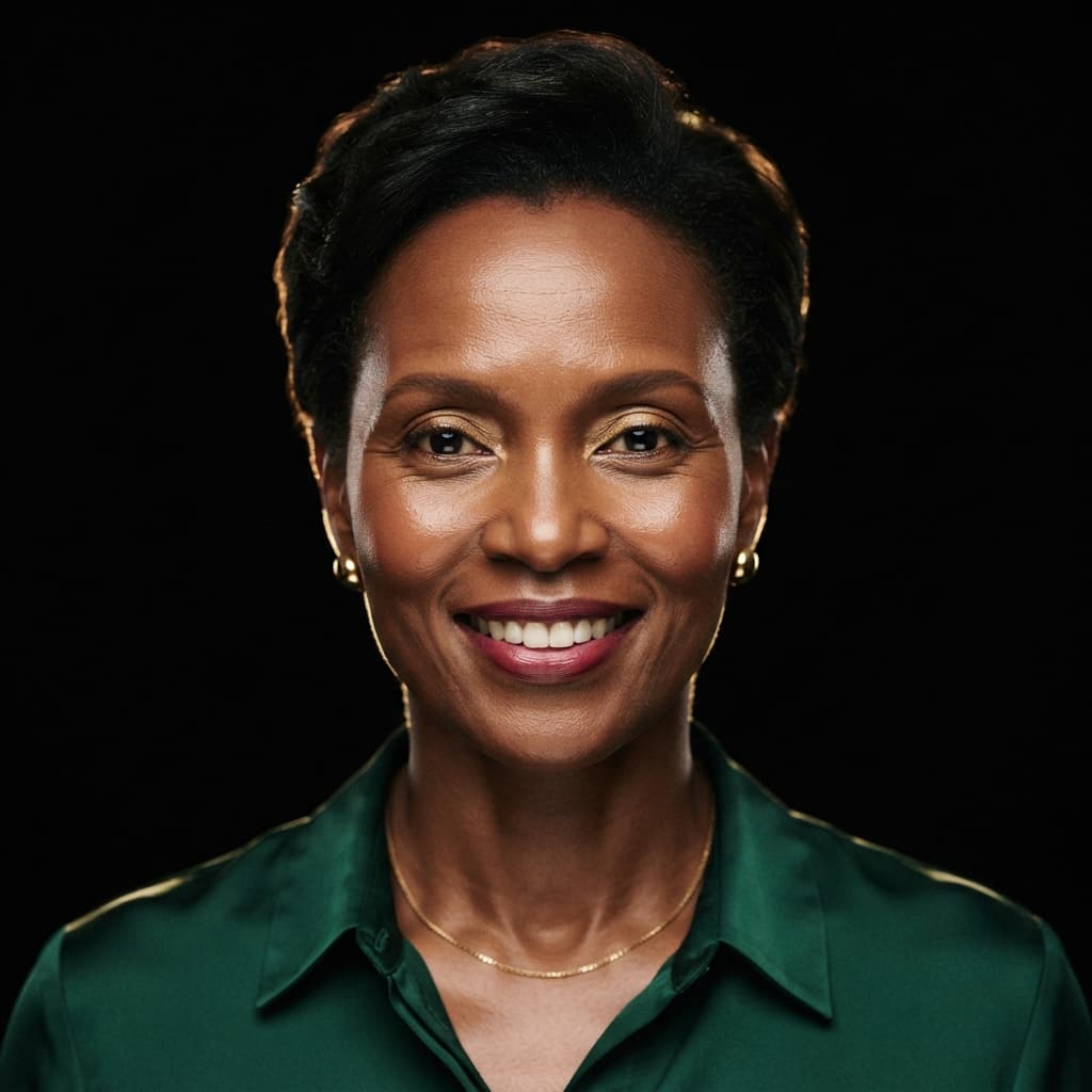 A radiant, mature Kenyan woman in her late 40s looking confidently at the camera with a natural smile, representing the empowering results of Botox at Luxe Nova Aesthetics.